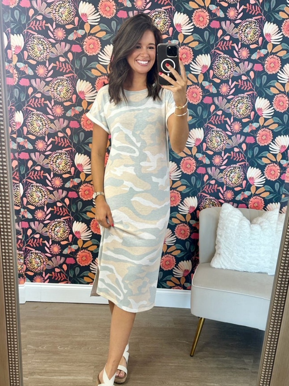 Casual Beige Camo Midi Dress - Women